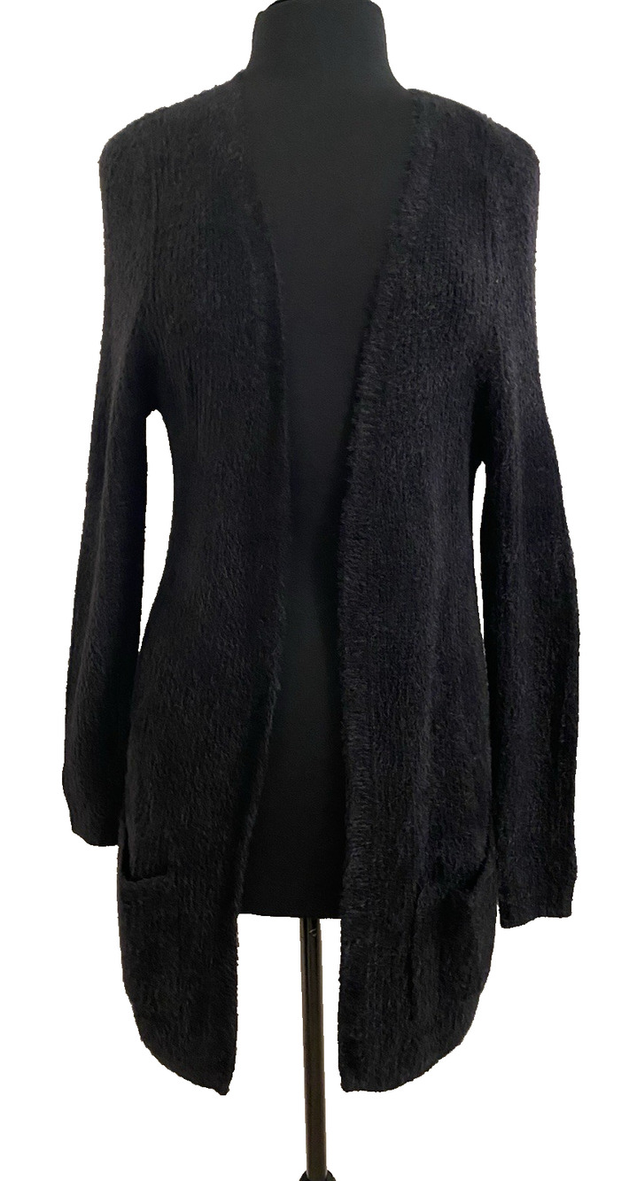 Love Tree Womens Long Fuzzy Cardigan Size Medium Black Whimsigoth Cottage Core